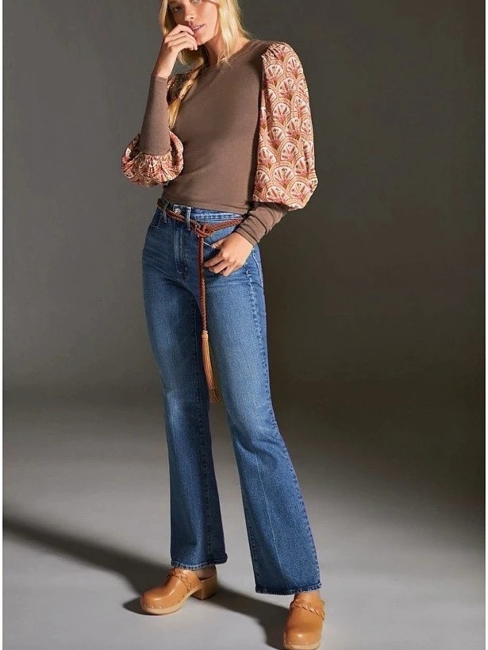 Bl-nk Paisley Long Sleeve Top in Brown & Orange